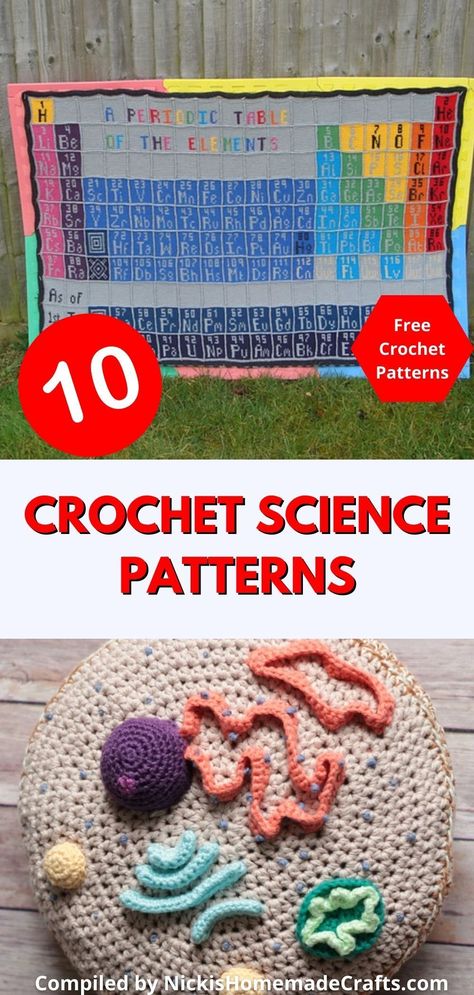 Physics Crochet Pattern, Crochet Periodic Table Blanket, Math Crochet Pattern, Crochet Math Patterns, Neuron Crochet Pattern, Crochet Periodic Table, Unique Free Crochet Patterns, Free Crochet Printables, Crochet Science Pattern Free