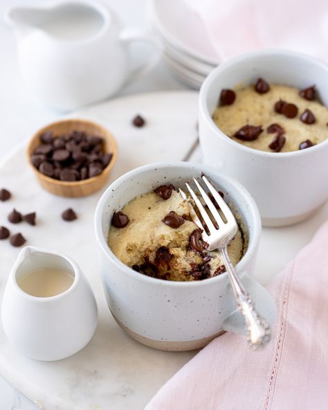 5-Minute Gluten-Free Chocolate Chip Mug Cake | Chef Janet Cake Microwave, Chocolate Chip Mug Cake, Vanilla Extract Recipe, Lemon Mug Cake, Chip Mug, Vanilla Mug Cakes, Mug Cake Microwave, Dairy Free Chocolate Chips, Gluten Free Chocolate Chip