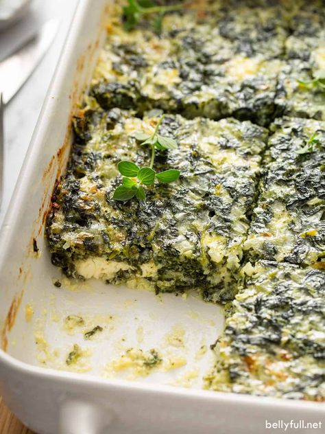 This delicious Spinach Casserole recipe with feta cheese will be a winner with even the pickiest eaters. Gluten free, low carb, and vegetarian, making it a great breakfast, brunch, side dish, or main if you need to accommodate special diets. And it’s so easy to make! Spinach Casserole Recipes, Feta Cheese Recipes, Spinach Casserole, Cheesy Spinach, Feta Recipes, Cottage Cheese Recipes, Phyllo Dough, Cheese Casserole, Vegetable Side