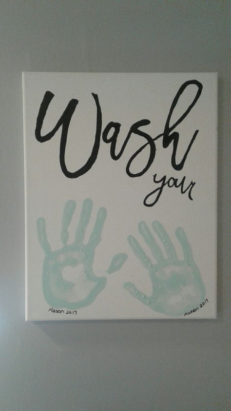 Bathroom sign. Wash your hands Painting For Washroom, Possitive Quotes, Wash Hands Sign, Bathroom Canvas Art, Bathroom Canvas, Washroom Decor, School Wall Art, Room Aesthetics, Family Rules