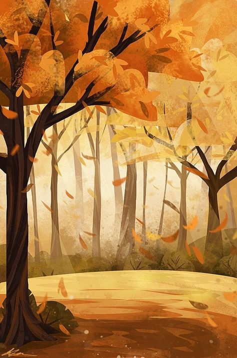 동화 삽화, Autumn Illustration, Forest Illustration, Background Drawing, Japon Illustration, Fall Art, Landscape Illustration, Environment Concept Art, Autumn Art