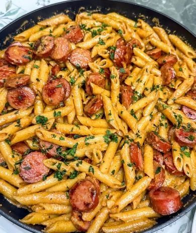 Smoked Sausage Cajun Alfredo Pasta Sausage Cajun Alfredo Pasta, Smoked Sausage Cajun Alfredo, Cajun Pasta With Sausage, Cajun Alfredo Pasta, Grilled Turkey Recipes, Sausage Alfredo Pasta, Sausage And Tortellini, Cajun Alfredo, Cajun Sausage Pasta