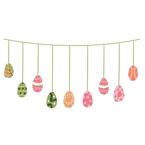 Easter garland with hanging colorful eggs decorated with patterns Colorful Eggs, Easter Garland, Egg Decorating, Vector Art, Vector Free, Easter, For Free, Clip Art, Pattern