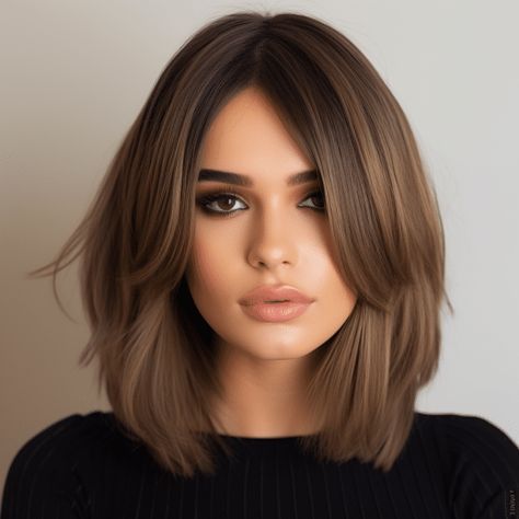 75 Stunning Lob Haircuts (Long Bob) for Right Now Long Bob With Front Layers, Medium Length Hair With Wispy Curtain Bangs, Lob With Layers Textured Bob Straight, Medium Length Hairstyle For Round Face, Curtain Bangs Medium Hair Over 40, Kiera Knightly Haircut, Fashionable Short Hair, Long Bangs With Bob, Shoulder Length Hair All One Length