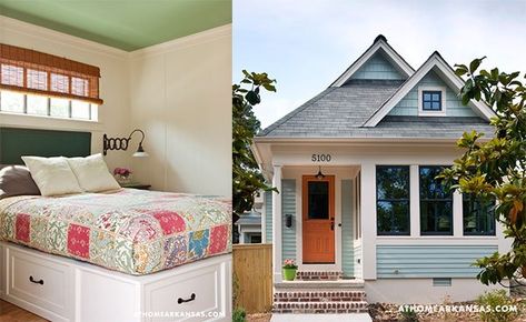 Little House in Little Rock - Tumbleweed Houses Tiny House Ideas Cottages, Floor Fireplace, Small House Inspiration, Big Cabin, Tumbleweed Tiny Homes, Fit Family, Tiny House Cottage, Green Bicycle, Bed Unit