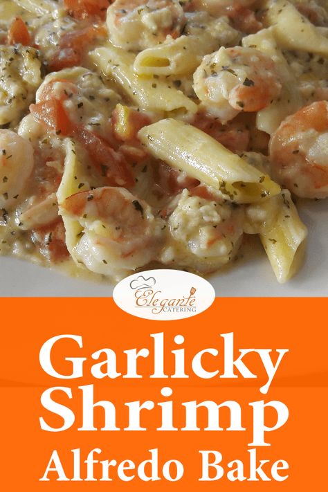 Baked Shrimp Alfredo Pasta Recipes, Garlicky Shrimp Alfredo Bake, Shrimp Alfredo Baked Pasta, Shrimp And Scallop Alfredo Pasta, Shrimp And Scallop Alfredo, Shrimp Bake Recipes, Shrimp Rigatoni Recipes, Baked Shrimp Alfredo, Shrimp Alfredo Bake