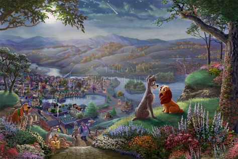 Disney Art: Disney Lady and the Tramp Falling in Love (Limited Time Sweepstakes) Balto And Jenna, The Lady And The Tramp, Logo Film, Kinkade Disney, Thomas Kinkade Disney, Disney Lady And The Tramp, Images Disney, Art Disney, Pinturas Disney