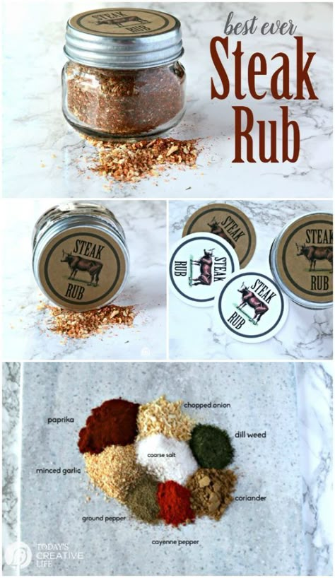 Steak Seasoning Dry Rub | Make your own steak rub for delicious grilling all summer long. Use on Steak or burgers. TodaysCreativeLife.com Meaty Appetizers, Steak Rub Recipe, Skirt Steak Marinade, Steak Rub, Seared Salmon Recipes, Steak Rubs, Chimichurri Recipe, Dry Rub Recipes, Meat Rubs