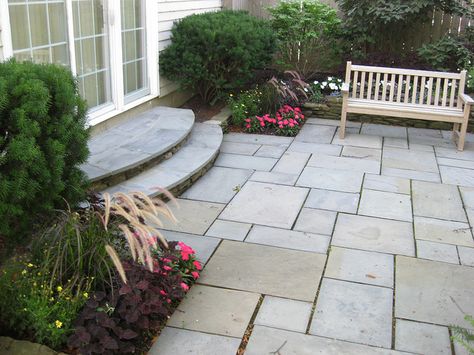 bluestone patio step - Google Search Concrete Patio Steps From House, Patio With Steps Down From House, Patio Steps From House, Terrace Steps, Patio Step, Flagstone Steps, Paver Steps, Patio Steps, Bluestone Patio