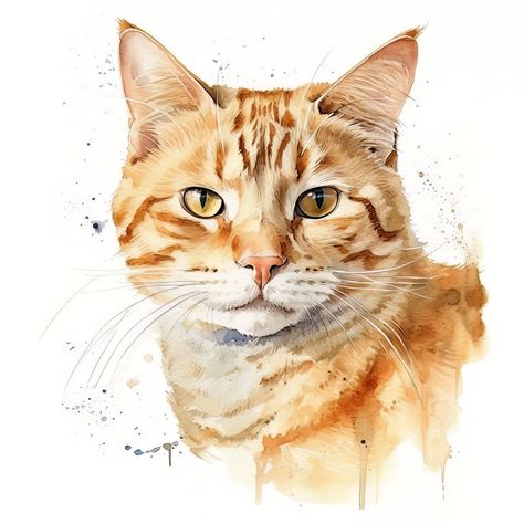 Orange Cat Watercolor Painting, Watercolour Tabby Cat, Orange Tabby Cat Art, Watercolor Cat Portraits, Orange Cat Watercolor, Cat Watercolor Paintings, Tabby Cat Watercolor, Orange Cat Painting, Watercolor Pets