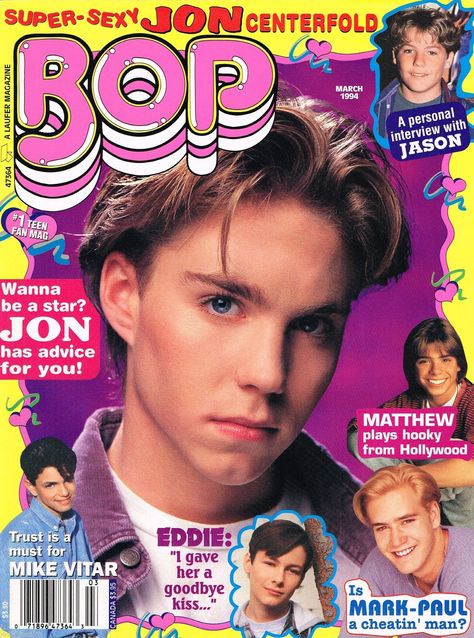 Bop March 1994 Jonathon Brandis, Bop Magazine, Y2k Magazine, 2000s Magazines, Mike Vitar, Jonathan Brandis, Teen Magazines, 90s Actors, 90s Teen