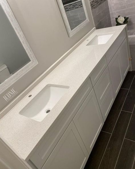 White Quartz Bathroom Countertops, Sparkle Quartz Countertop, Sparkling White Quartz Countertop, White Quartz Bathroom, Msi Quartz, Sparkling White Quartz, Quartz Bathroom Countertops, Green Building Design, Quartz Bathroom