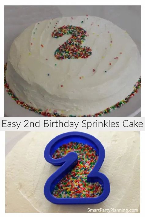 A sprinkles cake is the perfect cake for a kids birthday. It is easy, fun and perfect for both boys and girls. Learn how to make this 2nd birthday cake the easy way using budget friendly sprinkles. Its the easiest cake decoration you will find. Homemade 2nd Birthday Cake, Diy Girls Birthday Cake, Second Birthday Cake, 2nd Birthday Cake Girl, Vanilla Frosting Recipes, Chocolate Cake Recipe Easy, Easy Chocolate Cake, Easy Birthday, 2 Birthday Cake