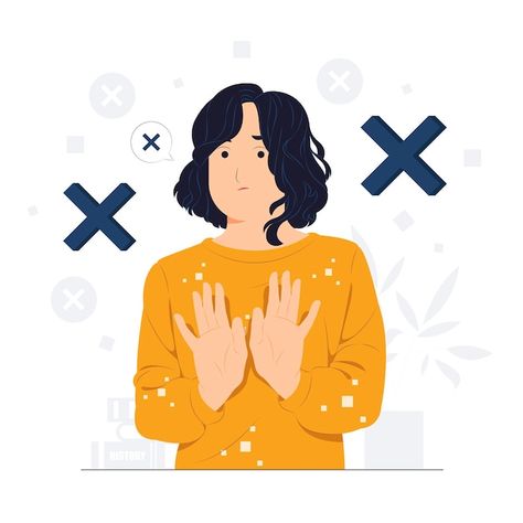 Say No Illustration, Stop Illustration, Educational Illustration, Flat Design Illustration, Vector People, Wood Backdrop, Man Vector, Girl Character, Concept Illustration