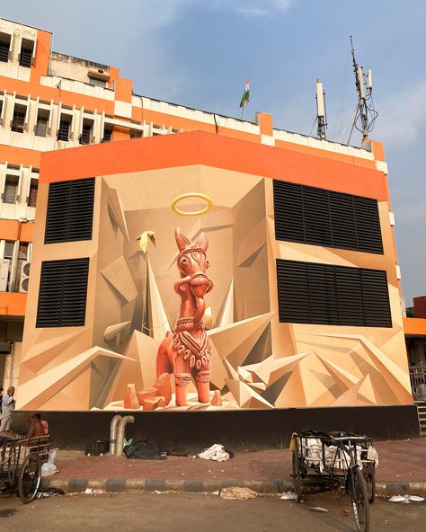 "BANKURA HORSE" anamorphic mural in Kolkata on Behance Beauty In Chaos, Alberto Giacometti, Yayoi Kusama, Tate Modern, Mural Painting, Find Beauty, Tag Art, Kolkata, Urban Art