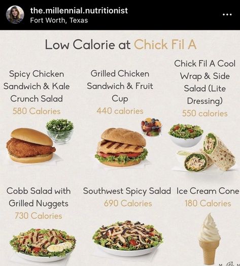 Healthy Chic Fil A Options, Chick Fil A Healthy Options, Chick Fil A Order Ideas, Low Calorie Options, Healthy Fast Food Choices, High Protein Fast Food, Grilled Nuggets, Fast Food Nutrition, Clean Eating Food List