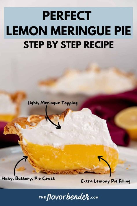 Perfectly sweet, tart lemon meringue pie made with a cooked lemon filling that guarantees you will never overcook or undercook the pie, the filling is never runny, and the buttery crust is always crisp and flaky! Best Lemon Meringue Pie, Lemon Meringue Pie Recipe, Buttery Flaky Pie Crust, Meringue Topping, Lemon Meringue Tart, Dessert Pie Recipes, Lemon Pie Filling, Meringue Pie Recipes, Pie Filling Recipes