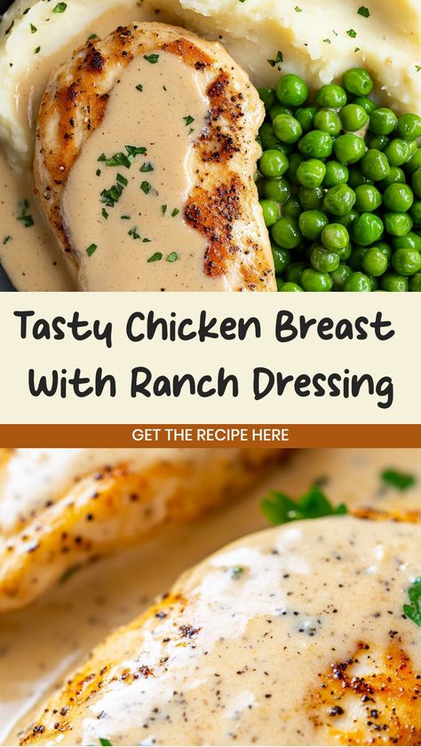 Enjoy a delicious and juicy meal with this easy recipe for chicken breast with ranch dressing. This dish is perfect for a quick weeknight dinner or casual weekend lunch. The tangy flavor of the ranch dressing pairs perfectly with the tender chicken breast. Try adding some fresh herbs or roasted vegetables on the side to complete your meal. With minimal ingredients and simple steps, you can have a flavorful dish that everyone will love. Chicken With Ranch Dressing Packet, Ranch Dressing Chicken Recipes, Ranch Dressing Chicken, Italian Dressing Chicken, Delicious Chicken Breast Recipes, Chicken Breast Oven, Zesty Italian Dressing, Ranch Dressing Recipe, Easy Chicken Breast