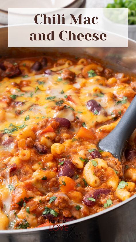 Chili Mac With Velveeta, Crock Pot Chili Mac And Cheese, Chili Mac With Beans, One Pot Chili Mac And Cheese, Chilli Mac And Cheese, Crockpot Chili Mac, Mac And Cheese Chili, Easy Chili Mac Recipe, Chili Mac And Cheese Recipe