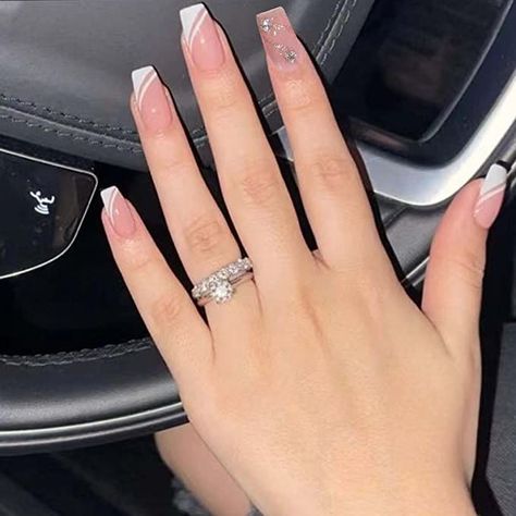 Slanted French Nails, Slanted Tip Nails, Slanted Nails, Slanted French Tip Nails, Unique French Manicure, Baddie Nail Ideas, French Press On Nails, Nails Baddie, Nail Tip Designs