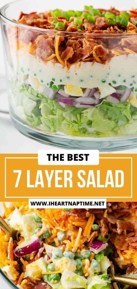 Martha Stewart Vegetable Salad, Easter Layered Salad, Lettuce And Pea Salad, Pea Layered Salad, Blt Seven Layer Salad, Salad With Peas And Lettuce, 7 Layer Salad Pioneer Woman, Healthy Layered Salad Recipes, Make Ahead Hearty Six Layer Salad