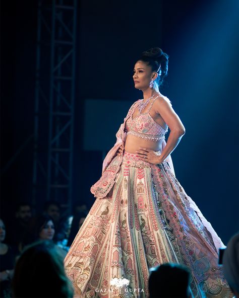 BAGECHA TRAIL LEHENGA | GAZAL GUPTA COUTURE COLLECTION Gazal Gupta Lehenga, Trail Lehenga, Gazal Gupta, 2023 Couture, Lehenga Bridal, Couture Collection, Lehenga, Fashion Show, Couture