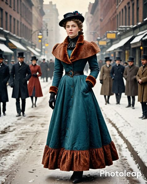 Late 19th Century Russian Fashion, Fashion Through The Centuries, 1900s Winter Fashion, Steampunk Winter Outfit, 18th Century Winter Fashion, 1800s Winter Fashion, Edwardian Winter Fashion, Victorian Winter Dress, Dickensian Fashion