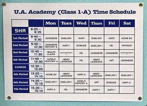 BNHA class 1-A schedule Mha Class Schedule, Mha Seating Chart Shifting, Mha Schedule, Mha Dorm Ideas, Mha Seating Chart, Japanese Math, Mha Shifting, Script Doctor, Mha Dr