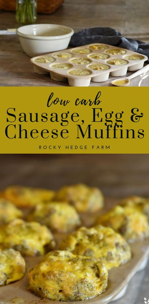 Rocky Hedge Farm - Quick Low Carb Keto Breakfast Meal Sausage Egg and Cheese Muffins Sausage Egg And Cheese Muffins, Egg Cheese Muffins, Sausage Egg Cheese Muffins, Egg And Cheese Muffins, Quick Low Carb Breakfast, Low Carb Keto Breakfast, Quick Keto Breakfast, Desayuno Keto, Mini Hamburgers