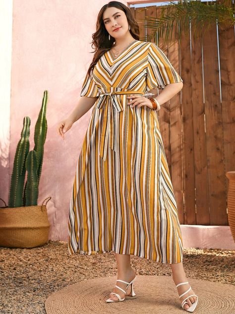 Causal Frocks, Stripe Umbrella, Vertical Striped Dress, Umbrella Dress, Diy Bag Designs, Bag Designs, Butterfly Sleeve, Plus Size Fashion For Women, Butterfly Sleeves