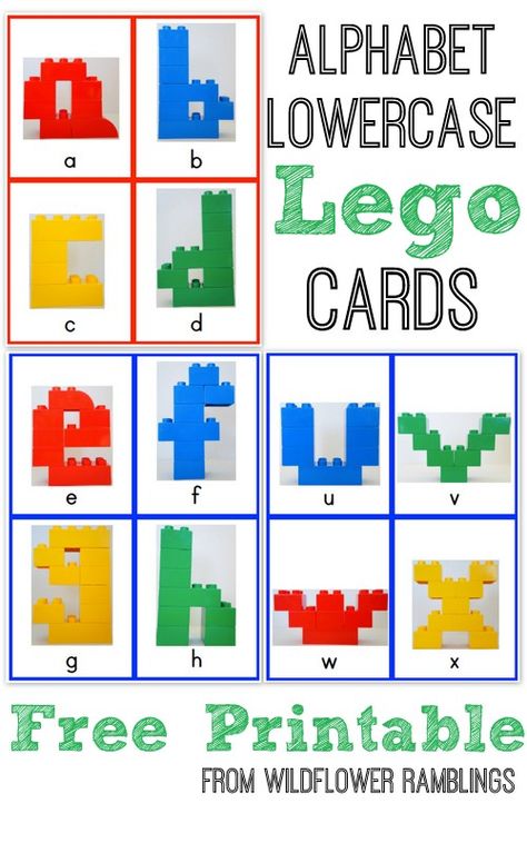 Alphabet Lego Cards: Lowercase {free printable!} - Wildflower Ramblings Lego Cards, Lego Letters, Daycare Forms, Sensory Diet, Lego Activities, Abc Activities, Preschool Literacy, Preschool Songs, Letter Activities