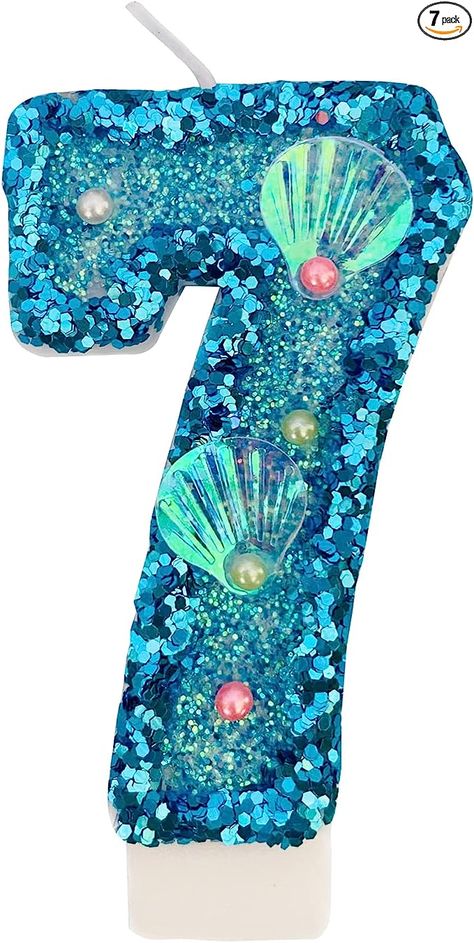 Blue Number Candle,Shell Sequins Number Candles for Birthday Cakes Mermaid Themed Party Supplies Number 7 Candle Birthday Cakes Mermaid, Cakes Mermaid, Candles For Birthday, Cheap Candles, Number Candles Birthday, Wedding Anniversary Decorations, Candle Picture, Number Candle, Mermaid Theme Party