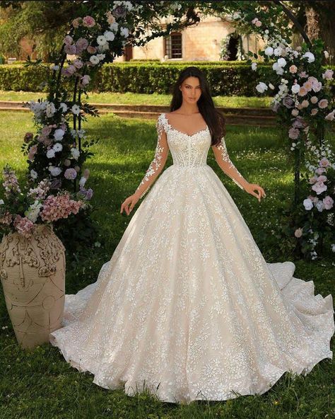 Wedding Dress Puffy Skirt, Jordan Year, A Line Bridal Gowns, Bride Gown, Detachable Sleeves, Fairy Wedding, Womens Wedding Dresses, Neck Women, Princess Inspired