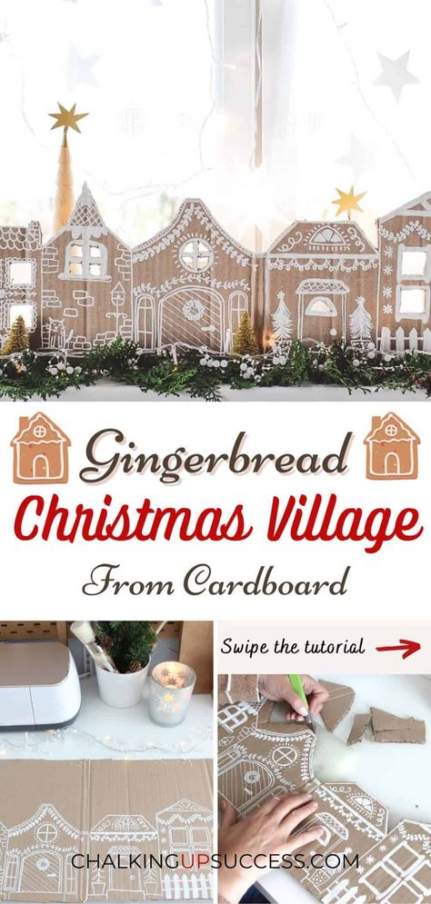 An easy-to-follow tutorial on transforming cardboard into a stunning Christmas village. Craft a unique and enchanting scene that will add warmth and charm to your holiday home. Cardboard Crafts Christmas, Cardboard Christmas Village, Christmas Village Diy, Diy Christmas Village Houses, Wood Letter Crafts, Colorado Christmas, Paper House Template, Cardboard Christmas, Diy Christmas Village