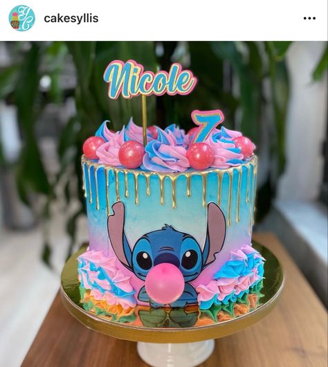 Stitch Cake Ideas Easy, Stitch Cakes, Lilo And Stitch Cake, 9th Birthday Cake, 12th Birthday Cake, Stitch Party, Stitch Cake, Disney Birthday Cakes, Unicorn Birthday Cake