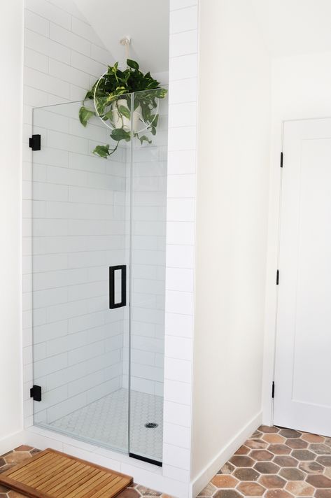 Bathroom With Small Shower Stall, Small Shower Doors, Super Small Shower Ideas, Shower Stall Small Bathroom, Shower Stall Bathroom Ideas, Shower Stall Bathroom, Single Shower Door, Bathroom With Outside Door, Guest Bathroom Shower Only