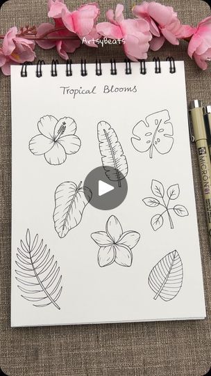 97K views · 178 reactions | Tropical blooms doodle inspo 🍁 🌿 ⬇️
.
Want to learn how to doodle pretty flowers and leaves 🌺 Check out our exclusive collection of step-by-step drawing guides and practice sheets, available for instant download that can really help you transform your creative journey. 
.
www.artsybeats.com 🔗 
LINK IN BIO 🔗
.
Indulge in hours of relaxing and fun time, creating mindfully 🕰️ ✨ 
. 
.
#createwithartsybeats #drawingtutorial #stepbystep #flowerdrawings #flowertutorial #learnart #cooldrawing #embroideryart #inkdoodle #doodlelove #hennaflower #tropicalvibes #hibiscus #plumeria #inkdrawing #crochetinspiration #bujoinspiration | Artsybeats | Arjama B · Nadaaniyan (Female Cover) Tropical Flowers Drawing, Pretty Flower Drawing, Doodles Mandala, Hibiscus Flower Drawing, How To Doodle, Ink Doodles, Drawing Guides, Flower Henna, Bujo Inspiration