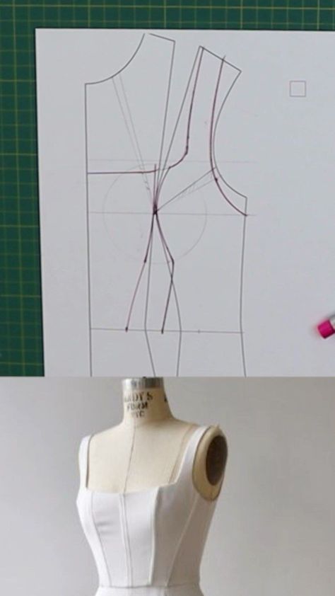 Corset With Straps, Pattern Drafting Tutorials, Clothing Pattern Design, Easy Dress Sewing Patterns, Corset Sewing Pattern, Dress Sewing Tutorials, Bodice Pattern, Corset Pattern, Fashion Design Patterns