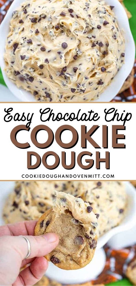 This Easy Chocolate Chip Cookie Dough is a delicious edible cookie dough you can use as a party dip. This is a creamy and fluffy cookie dough dip made with mini chocolate chips, and it makes your guests want more! It also tastes great if you serve it with warm chocolate chip cookies, too! Chocolate Chip Cookie Dough Dip Recipe, Cookie Dip Recipes, Chocolate Chip Dip Recipe, Dips Party, Best Dips, Chocolate Chip Cookie Dough Dip, Cookie Dough Dip Recipe, Cookie Dip, Chip Dips