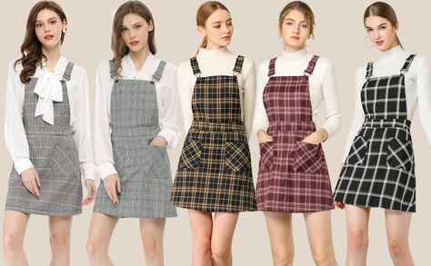 Amazon.com: Allegra K Women's Adjustable Strap Above Knee Plaid Printed Overall Dress Suspender Skirt : Clothing, Shoes & Jewelry Summer Knight, Wardrobe Must Haves, Corduroy Overalls, Suspender Skirt, Suspender Dress, Overall Dress, Plaid Skirts, Fall Wardrobe, Above Knee