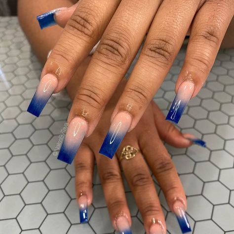 Ombre Nails Blue, Blue Ombre Nails, Ombre Acrylic, Royal Blue Nails, Chevron Nails, Family Tattoo, Blue Acrylic Nails, Ombre Acrylic Nails, Nails Aesthetic