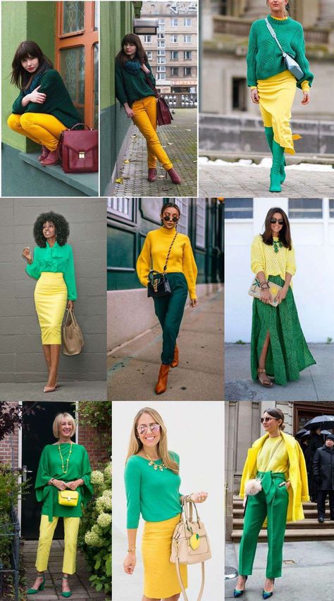 What Color Goes With Green Clothes, Yellow And Olive Green Outfit, Yellow Green Outfit Ideas, Green And Yellow Outfit Ideas, Yellow Color Combinations Outfits, Mustard Yellow Color Combinations, Green Combination Outfit, Cute Outfits Green, Yellow And Green Outfit