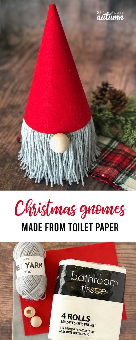 These adorable Christmas gnomes are made from a roll of toilet paper! Easy Christmas craft. Easy Christmas Craft, Christmas Toilet Paper, Easy Homemade Gifts, Christmas Crafts To Sell, Toilet Paper Crafts, Paper Christmas Decorations, Holiday Crafts Diy, Things Change, Christmas Paper Crafts