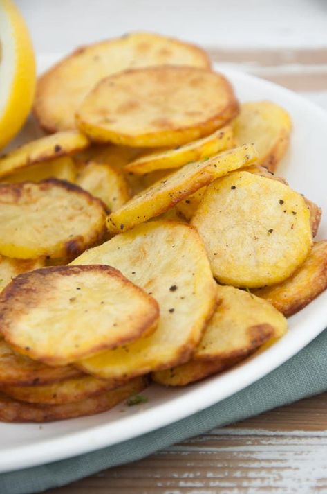 These Oven Baked Potato Slices are easy to make and versatile. You can serve them as a side dish or with a dip as a snack! They are crispy on the outside and soft on the inside. Great with roasted Brussels Sprouts!| ElephantasticVegan.com #vegan #potato Parmesan Potato Stacks Recipe, Potato Stacks Recipes, Oven Baked Potato, Parmesan Potato Stacks, Baked Potato Slices, Potato Slices, Potatoes In Oven, Vegan Side Dishes, Breakfast Potatoes