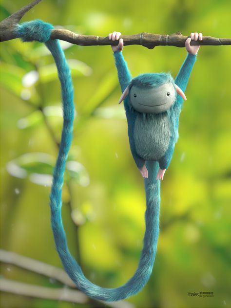 Blue Monkey By Thales Simonato de Oliveira Blue Monkey, Level Design, Pinturas Disney, Cute Monsters, Creature Concept, 3d Characters, Cute Creatures, Magical Creatures, Photoshop Tutorial