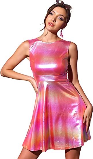 Amazon.com: Allegra K Women's Metallic Sleeveless High Waist Club Party Disco Holographic Dress : Clothing, Shoes & Jewelry Holographic Dress, Short Design, Metallic Fabric, Metallic Dress, Fit And Flare, Hot Pink, Sleeveless Dress, Casual Fashion, High Waist