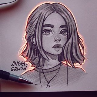 Image may contain: drawing Angel Ganev, A Pen, A Drawing, Sketch, Pen, Angel, Hair, On Instagram, Instagram