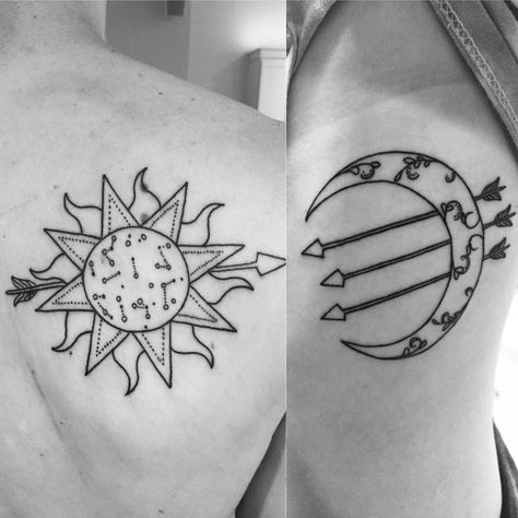 Artemis and Apollo by Nick Cetrangolo Dana Point Tattoo Dana Point Greek Mythology Tattoos Design, Apollo Symbol Tattoo, Apollo Tattoos, Apollo Tattoo Symbols, Artemis And Apollo Tattoo, Apollo Tattoo, Artemis Tattoo, Hades Tattoo, Greek God Tattoo