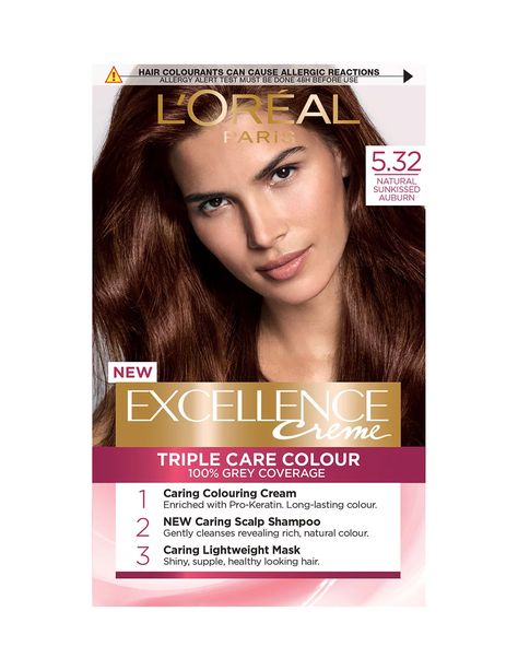 Excellence Crème Sun-Kissed Warm Auburn Hair Dye | L'Oréal Paris Loreal Excellence Hair Color, Blond Cenușiu, Auburn Hair Dye, Haircut Lob, Easy Hair Color, Long Hair Straight, Light Auburn Hair, Sunkissed Hair, Hair Color Mahogany