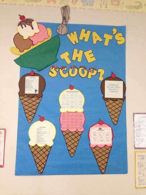 What's the Scoop?  Information Board for parents! By: Madisyn B. Information Bulletin Board Ideas, Parent Bulletin Boards, Information Bulletin Boards, Parent Board, Work Bulletin Boards, Toddler Teacher, Infant Classroom, Information Board, Preschool Bulletin